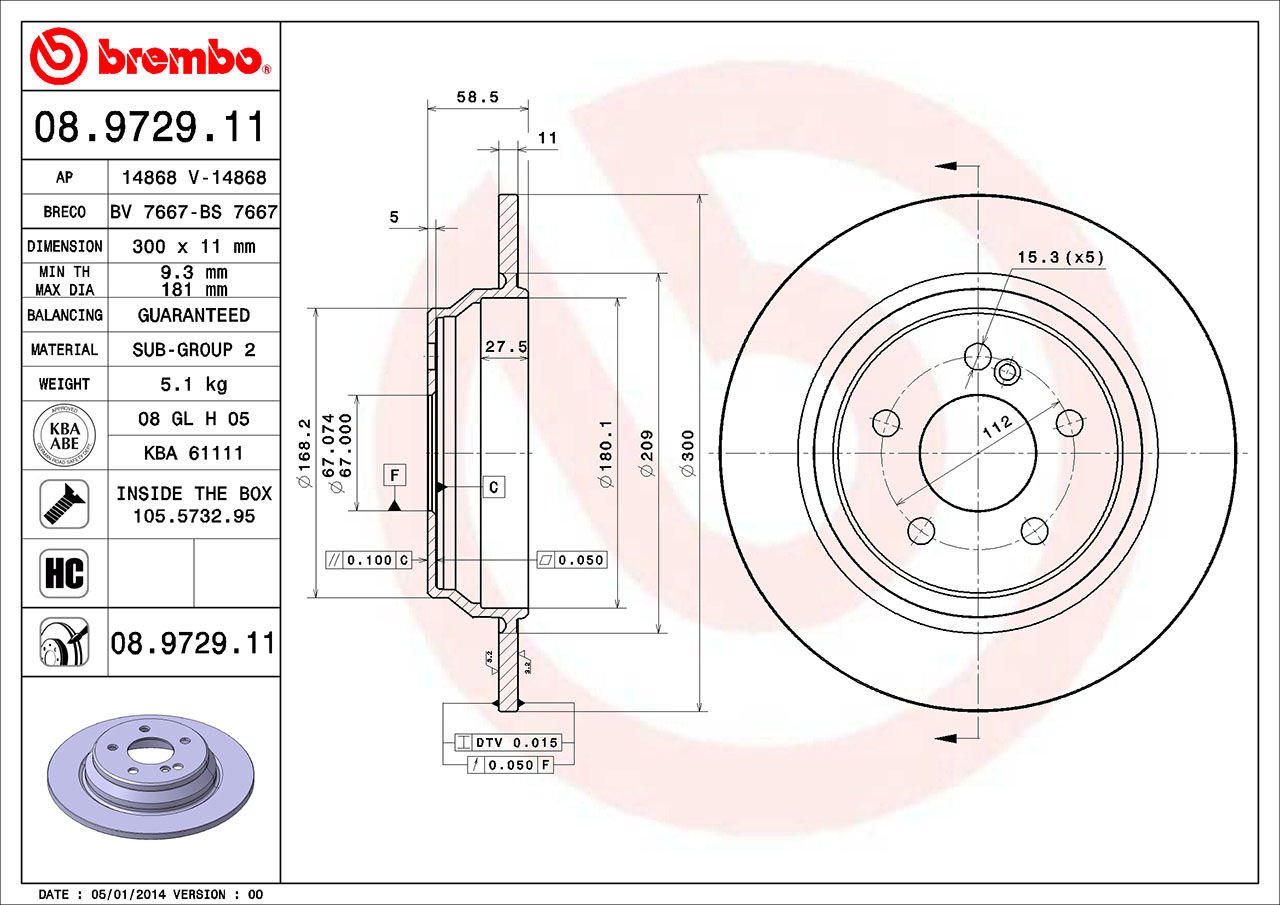 Mercedes Brembo Disc Brake Rotor - Rear (300mm) 220423011264